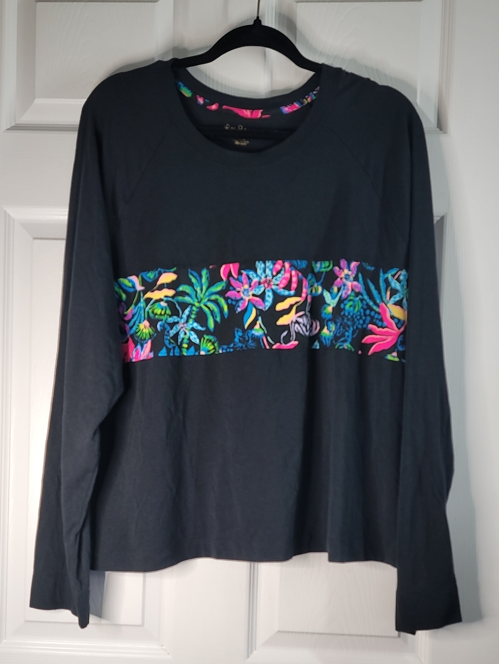 Lilly Pulitzer Navy Long-Sleeve Top with Bright Tropical Band